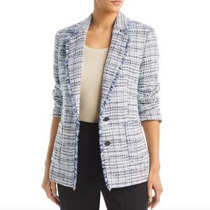 Karl Lagerfeld Blue Paris Tweed Fringe Boucle Blazer Sport Jacket Size 4 NWT